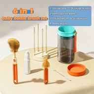 6-in-1 Baby Bottle Brush Set Travel 360 Baby Cleaning Set with Bottle Drying Rack Retractable Bottle Brush Straw Brush