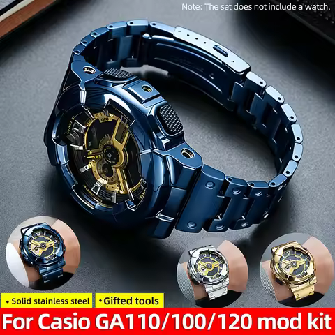 GA110 Mod kit Blue Strap Case For Casio G-shock GA-110GB GA120 GA100 Stainless steel Case Metal Brac