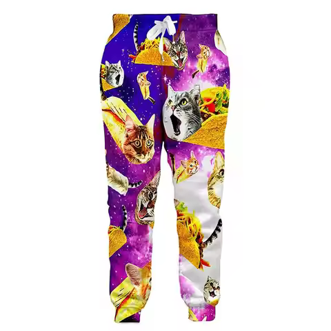 PLstar Cosmos Brand Trousers Pizza Cat Funny Animal 3D Printed Men Joggers Pants Streetwear Cool Uni