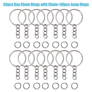 50pcs Keychain Rings with Chain and 50pcs Open Jump Rings DIY Key Chain Set