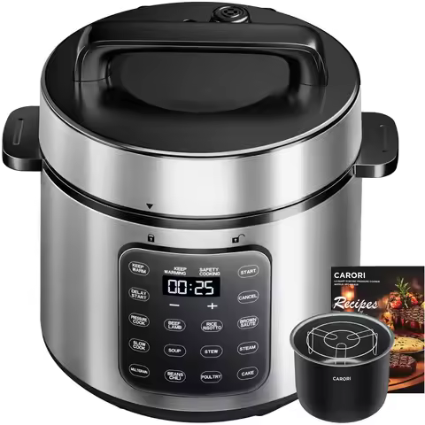 Pressure Cooker 6QT Stainless Steel – 12-in-1 Multi Cooker, 16 Safety Features, Ceramic Inner Pot, R