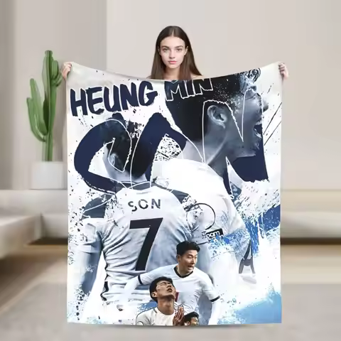 Son Heung-Min Soccer Football Fleece Throw Blankets Number 7 Blankets for Home Car Soft Quilt