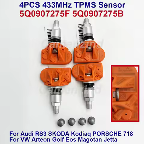 4PCS 5Q0907275F 5Q0907275B 433MHz TPMS Tire Pressure Sensor For Audi RS3 SKODA Kodiaq PORSCHE 718 VW