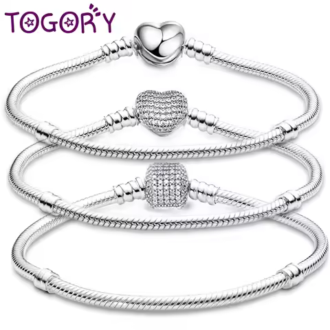 TOGORY Silver Plated Cute Crystal Owl Heart Snake Chain Charm Bracelet For Women Men Brand Bracelets