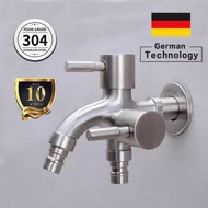 304 Stainless Steel 2 Way Faucet Valvet Bibcock Faucet 1 in 2 out Head Two Way Water Washer Tap Fauc