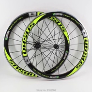 Brand New green color 700C Racing Road bike 50mm clincher rims bicycle 3K carbon wheelset with alloy brake surface Free