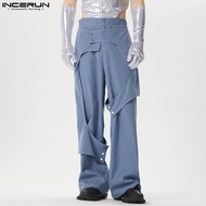 [สมบูรณ์แบบ] กางเกงม็อบบุรุษขากว้างแบบปะต่อดีไซน์จาก INCERUN (สไตล์ตะวันตก)