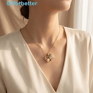 FORBETTER Peach Heart Pearl Necklace, Fashionable Elegant Oyster Necklace, Trendy Versatile Chain St