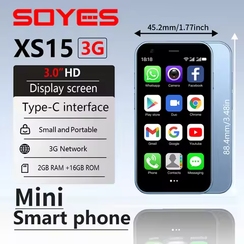 SOYES XS15 Blue 3G Mini Smartphone 3.0" HD Screen 2G RAM 16G ROM Dual SIM Standby Play Store Multipl