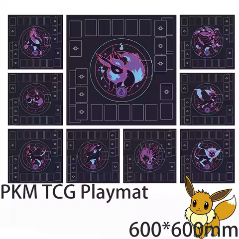 PKM Eevee Evolution Battle Mat Two Player Card Game Play Mat All 8 Eeveelutions Design Large Size Ta