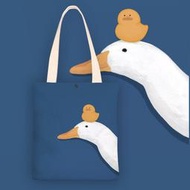 【預購】帆布袋/手提袋/帆布包/絲絨布-白鵝與黃色小鴨的友誼