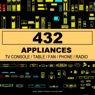 Autodesk | AutoCad 2025 | 432+ Appliances set CAD BLOCK MATERIALS for Architectural Design