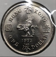 T068香港壹圓 1975年  [大餅一元]【全新UNC未使用--T068超強車輪轉光/爆光靚品】【英女王 伊利沙伯二世】 香港舊版錢幣・硬幣 $95 (T 068)