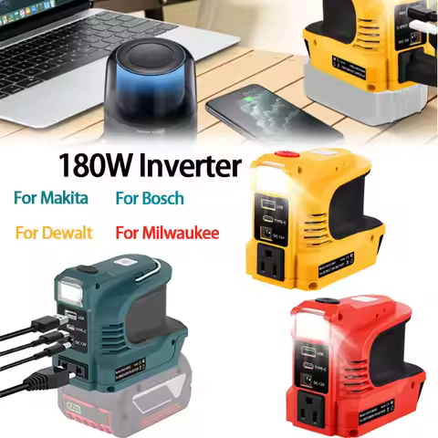 Inverter Converter 180WPower Inverter For Makita/Bosch/Dewalt/Milwaukee 18V Li-ion Battery With LED 