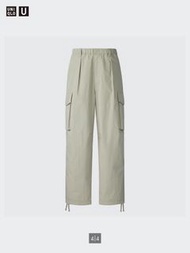 Uniqlo u 寬版降落傘工裝長褲 L 自然白