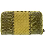 近全新 Bottega Veneta Intrecciato 皮革和蟒蛇皮淺綠色長款皮夾 1898 [二手] BOTTEGA VENETA