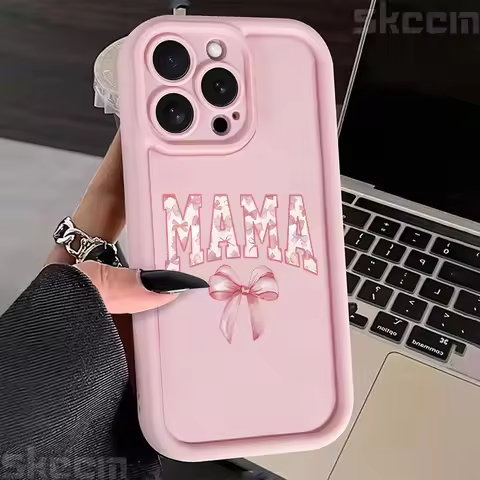 Pink Bow Mom's Letter Pattern Design Phone Case For iPhone 16 16E 15 14 13 12 11 Pro Max X XS XR 7 8