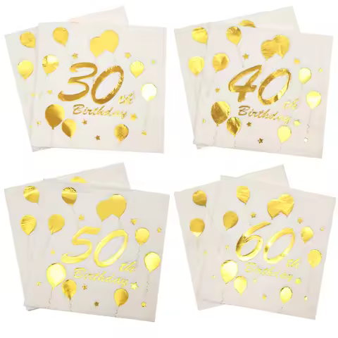 1bag 13 x 13 inch 30th 40th 50th 60th Happy Birthday Paper Disposable Napkin Tissue Adult Birthday P