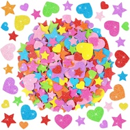 1000 PCS Pelekat Busa Berbentuk Hati Berkilauan, Pelekat Berwarna-warni Berbentuk Bintang Hati, Pele