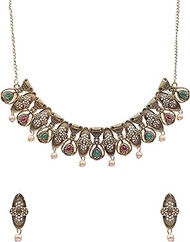 Traditional Gold-Plated Red &amp; Green Kundan Work Jewellery Set