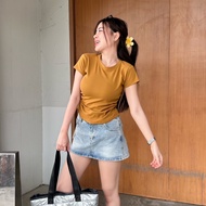 oneshopi4289 เสื้อยืดรัดรูป ผ้ายืดยูนิโคล่ ทรง BABYTEE  ทรงคอกลมแขนสั้น เสื้อเข้ารูป เบสิคสไตล์สุด ร