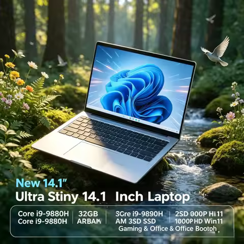 New 14.1" Ultra Slim Laptop Core i9-9880H 32GB RAM 2TB SSD 1080P HD Win11 Gaming & Office Notebook