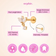orphic. 2/3 Gold Titanium Screw Lock Flatback Earrings 2 | Conch Helix Tragus Lobe Flat Earring