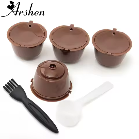 4pcs/Set Dolce Gusto Plsatic Refillable Coffee Capsule Filter Cup 200 Times Reusable Spoon Brush Com