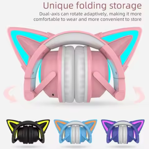 ZW-068 Gaming Headphones Luminous Wireless Cat Ear Headset Head-mounted Game Music Earphones With Co