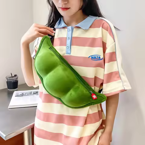 2026 Personality Creative Edamame Shape Ladies Messenger Bag Plush Pea Shoulder Bag Fun and Funny Ch