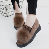 Pointed Toe Fur Shoes [Real Fox Fur] Inner Heightening 7CM Plush Fur Shoes Women Anti-slip Soft Sole