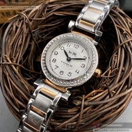 COACH手錶,編號CH00098,24mm銀圓形精鋼錶殼,白色羅馬數字, 中二針顯示, 鑽圈錶面,金銀相間精鋼錶帶款,星晴錶大推薦, 璀璨奪目!, 獨一無二!