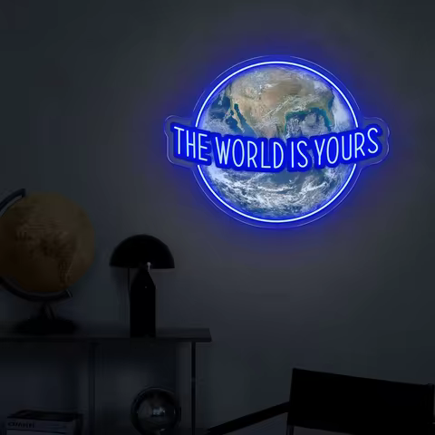 The World Is Yours Neon Sign, World UV Printed Sign, World Wall Decor, Personalized Gift, Globe Wall