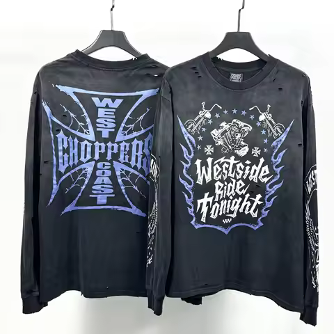 Hole SAINT West Coast Choppers Long Sleeves Washed T Shirt Men Women High Quality T-shirt Top Tees
