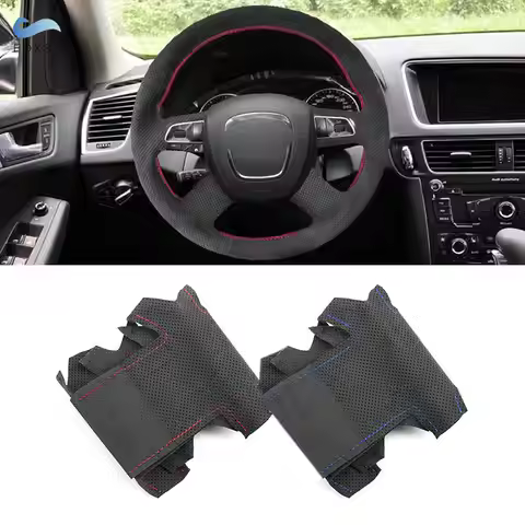 Car Steering Wheel Cover Suede Leather Trim For Audi 4-Spoke w/ button A3 8P Sportback A4 B8 Avant A