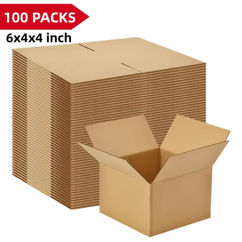 100Pack 6x4x4 Inch Corrugated Shipping Boxes, Small Cardboard Mailers for Packaging, Mailing, Moving