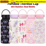 DOODLEZO 1000ML Vacuum Insulated Water Bottle with Creative Bow & Flowers Design, Large Capacity Spo