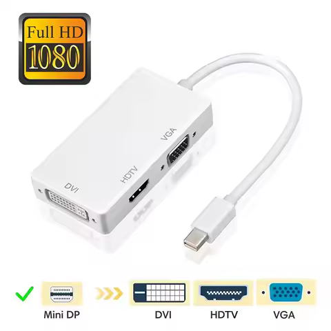 Thunderbolt 3 In 1 DP Male To HDMI-compatible VGA DVI Female Adapter Converter Mini Display Port For