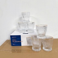 Box of 6 Low Deli 260ml Gold-rimmed Striped Glass Cups DSKB162-1AR Safe Material, Easy to Clean, Sui