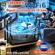 1200Mbps 2.4GHz 4G 5G LTE Modem WiFi Router 6 Antennas SIM Card Plug & Play Support 32 Devices for H
