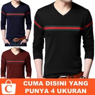 [ BISA COD ] S M L XL - Kaos Sweater Pria Cowok Laki Leher V Neck Korea Lengan Panjang Polos Dada Ga
