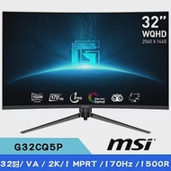 MSI 微星 G32CQ5P 32吋 VA 2K 170Hz 曲面電競螢幕(1500R/Adaptive-Sync/1ms)