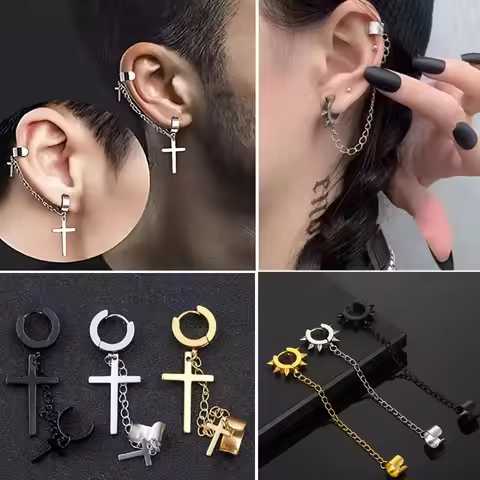 1Pcs Fashion Punk Cross Pendant Clip Earring for Teens Women Men Ear Cuffs Earring Jewelry Retro Met
