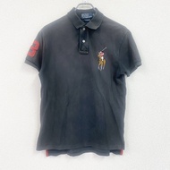 Ralph Lauren POLO 短袖 polo 衫，飾有大馬標刺繡標誌貼片，黑色，M 碼，古著。