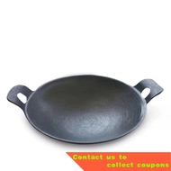 Old-Fashioned Binaural Wok Uncoated Thickened round Bottom Pointed Bottom Household Cast Iron a Cast Iron Pan Size Hot P