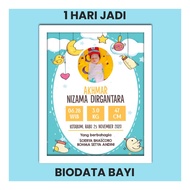 FRAME FOTO BIODATA BAYI/BABY BINGKAI KACA 20 X 25 8R CUSTOM TEMA LUCU