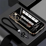 Oppo A57 A77s Luxury Glossy Case With Flower Lanyard Manis Store