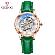 CHENXI นาฬิกากลไกอัตโนมัติผู้หญิงนาฬิกาสแตนเลสสตีลหรูกันน้ำนาฬิกาโครงกระดูกนาฬิกาข้อมือผู้หญิง