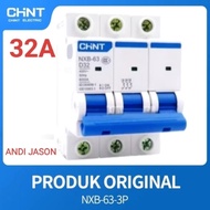 MCB 3PHASE 32A CHINT NXB-63 3P C32 6KA MCB 3 PAS AC 220V~480V