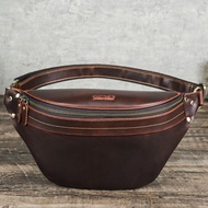 CONTACTS Genuine Leather Men Waist Bags Large Capacity Waist Packs Crossbody Bags Shoulder Bag Chest